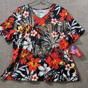 Bon Worth Black Floral Print V Neck Petite Short Sleeve Top LP